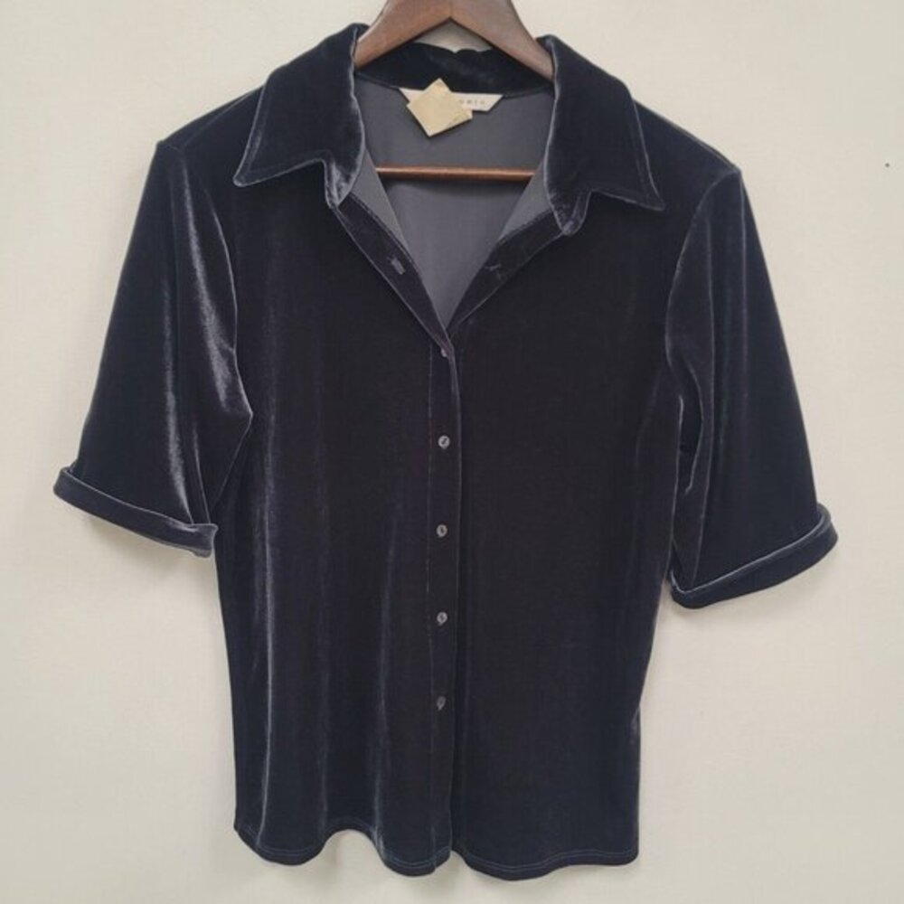 Max Studio Grey Velvet Button Down Shirt